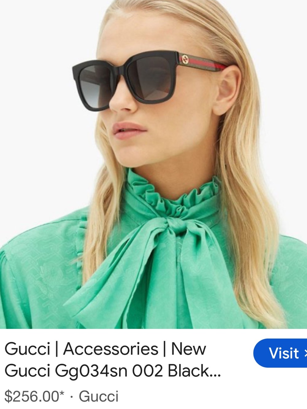 Gucci  GG0035SN Black Sunglasses with Red and Green Web glitter Trim, no scratch